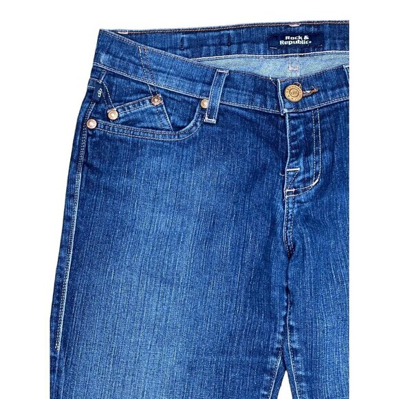 Rock & Republic Jeans Womens Size 29 Blue Denim Flare Leg Stretch Low‎ Rise - Picture 3 of 13